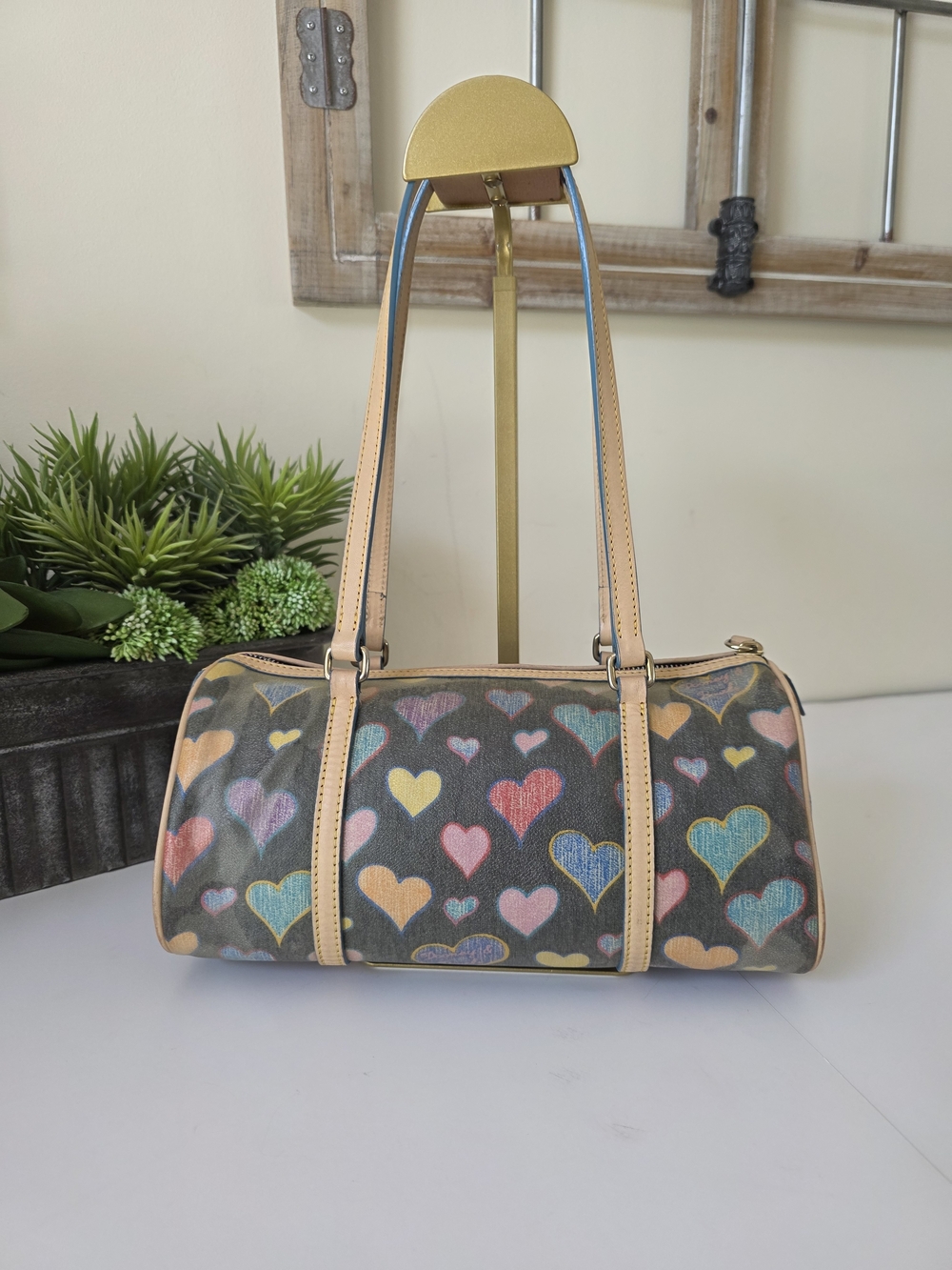 Vintage Dooney & Bourke Crayon Hearts Coated Cotton Bag Coin Purse Set - Picture 6 of 16